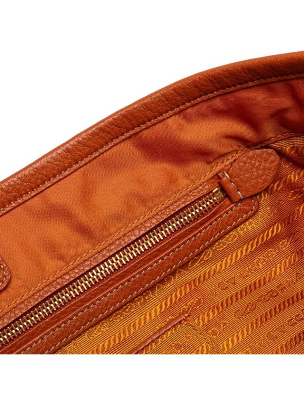 Prada Tote Shoulder Bag Orange Leather Nylon Jacquard 1 - Picture 6 of 9